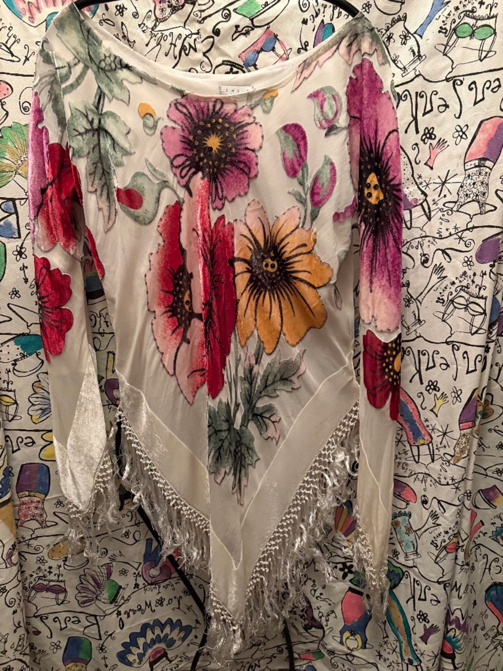 Lapis rayon/silk floral  beaded tunic
